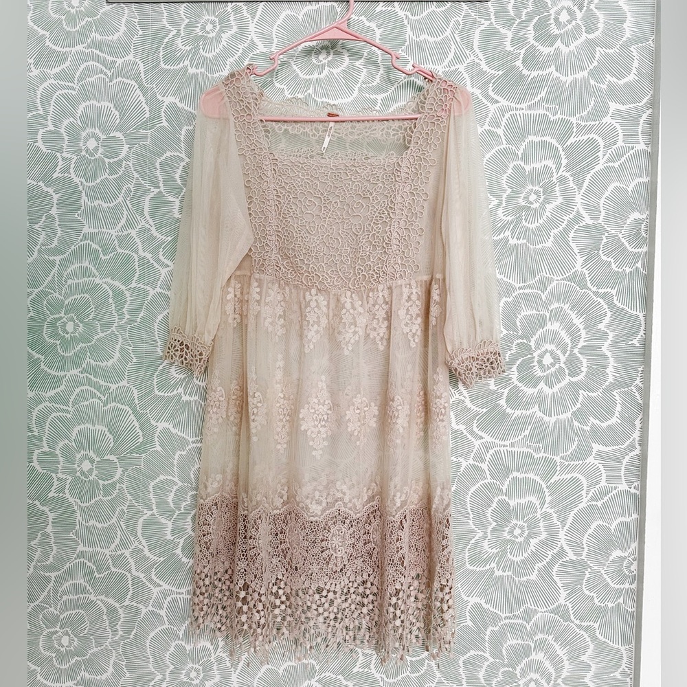 Beautiful Cream and Tan Sheer Free People Dress
